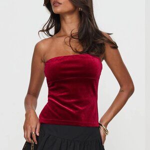 Princess Polly Janece Strapless Velvet Top Red